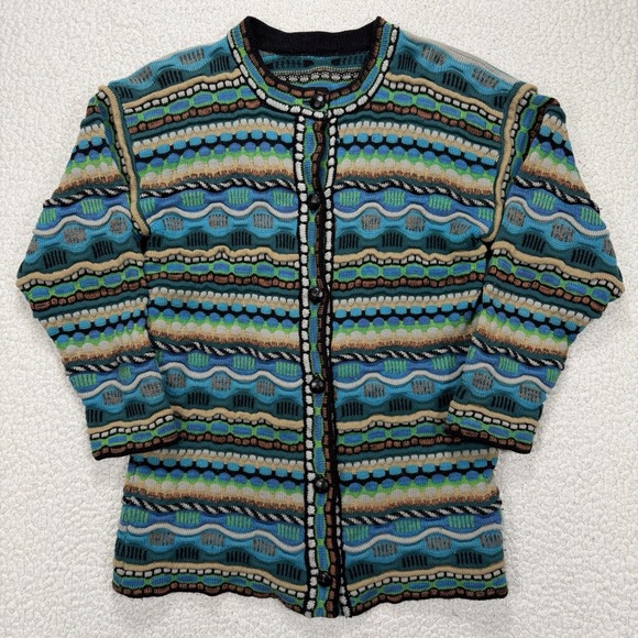 The Unbranded Brand Sweaters - Coogi Style Cardigan Sweater Womens M Colorful Textured Knit Retro 90s Chunky 3D